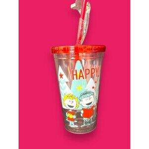 Peanuts Snoopy Charlie Brown Linus Lucy HAPPY HOLIDAYS Tumbler Cup 16 oz. New